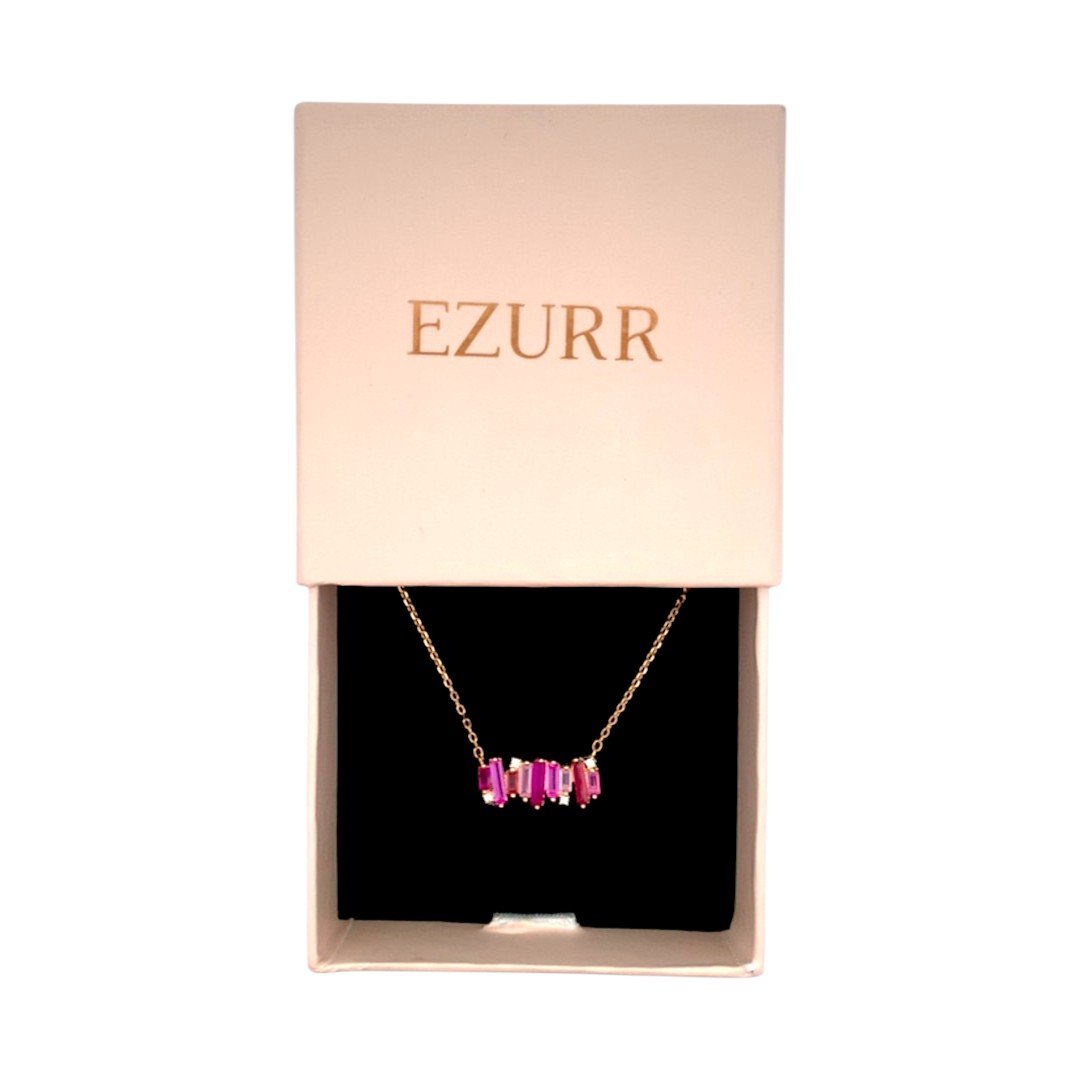 Pink Ombre Bar Pendant Chain (Pure Silver) - Gold